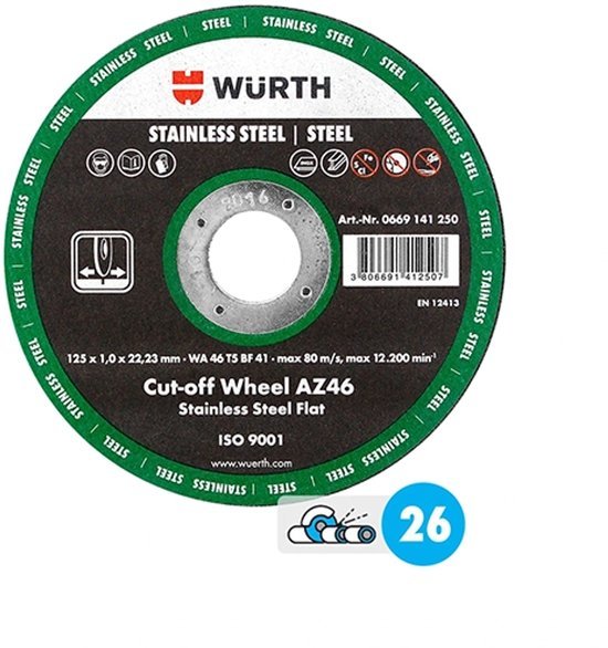 Wuerth cutting disc set - Standard Inox - 125 x 1 mm - Nova - Fix
